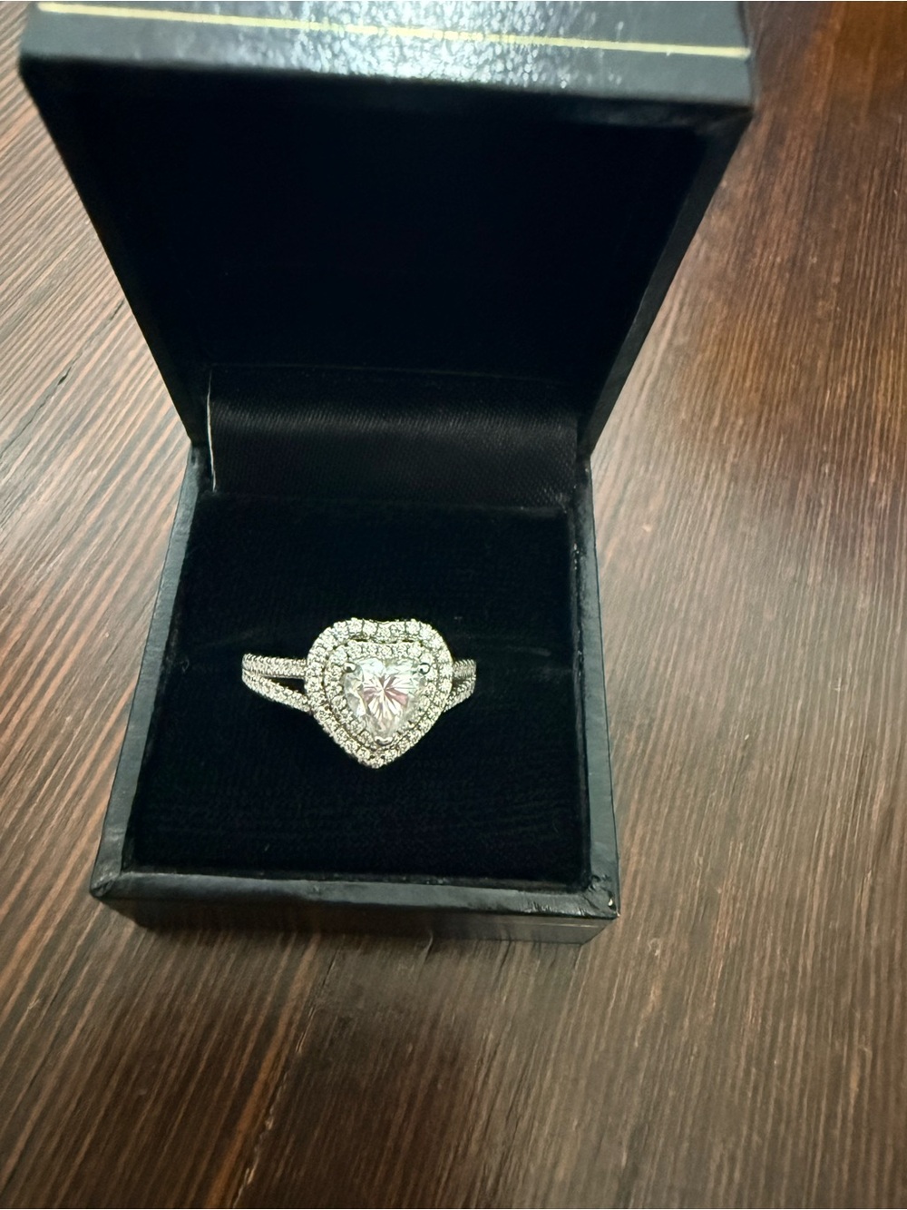 MOISSANITE Silver Heart Halo Ring with Clear Center Stone - Women Jewelry SIZE 9